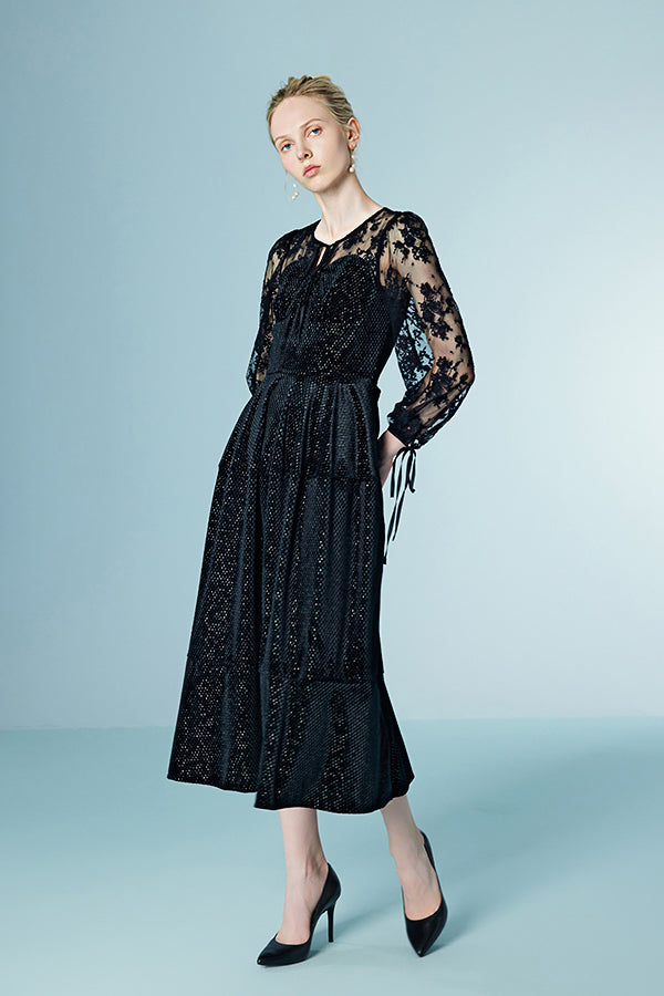 27Dress Black Long Sleeves Lace Sequined A-line Dresses