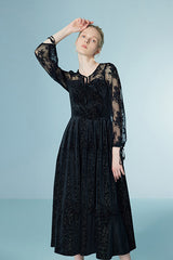 27Dress Black Long Sleeves Lace Sequined A-line Dresses
