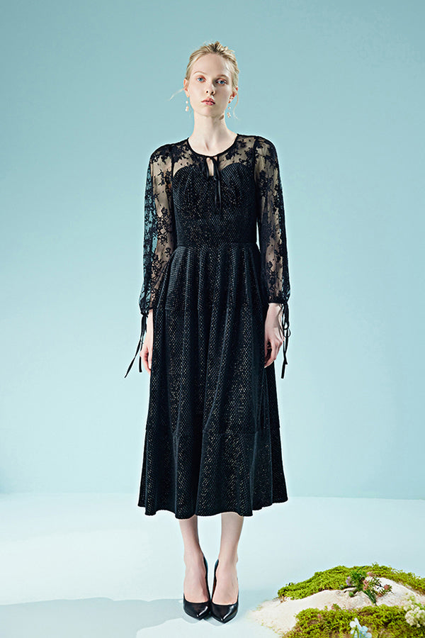 27Dress Black Long Sleeves Lace Sequined A-line Dresses
