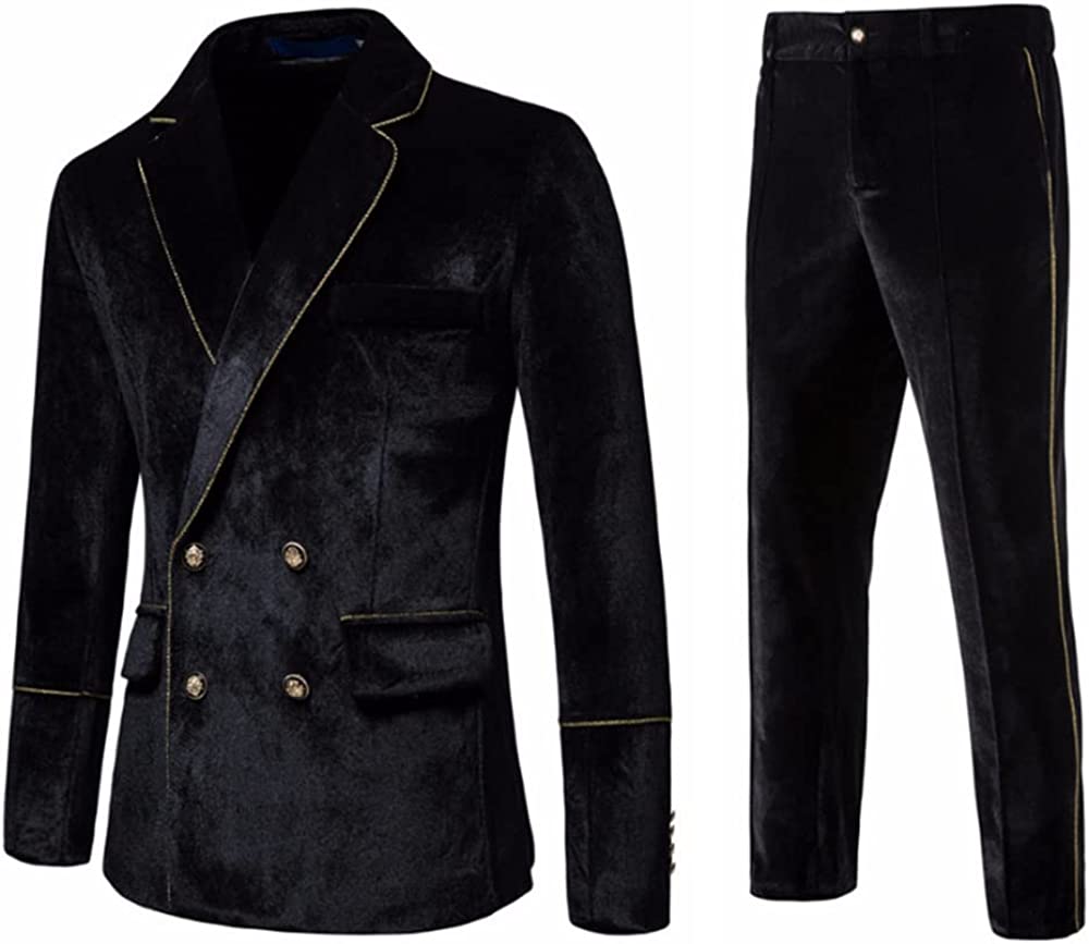 Notched Lapel Double Breasted Velvet Black Prom Suits