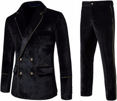 Notched Lapel Double Breasted Velvet Black Prom Suits