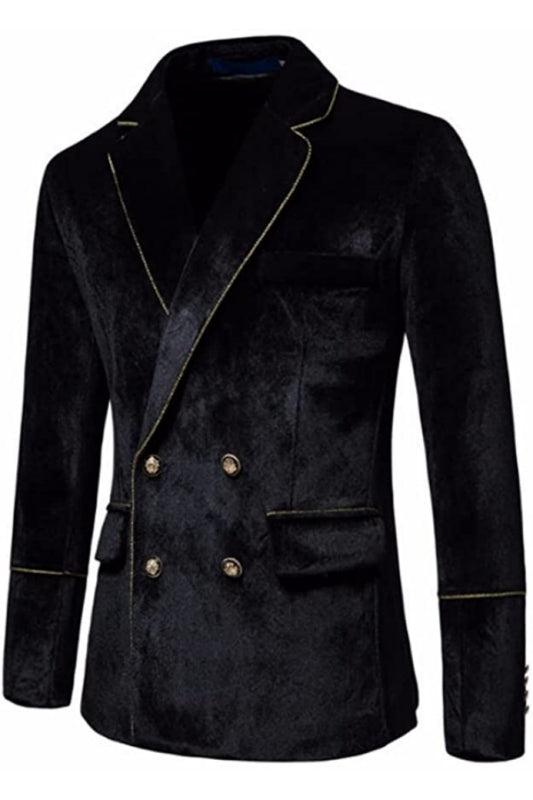 Notched Lapel Double Breasted Velvet Black Prom Suits
