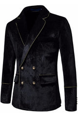 Notched Lapel Double Breasted Velvet Black Prom Suits