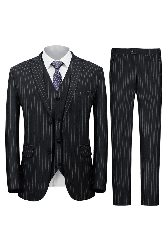 Black Notched Lapel Three Pieces Business Men Suits