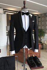 Notched Lapel Three Pieces Formal Black Wedding Suits