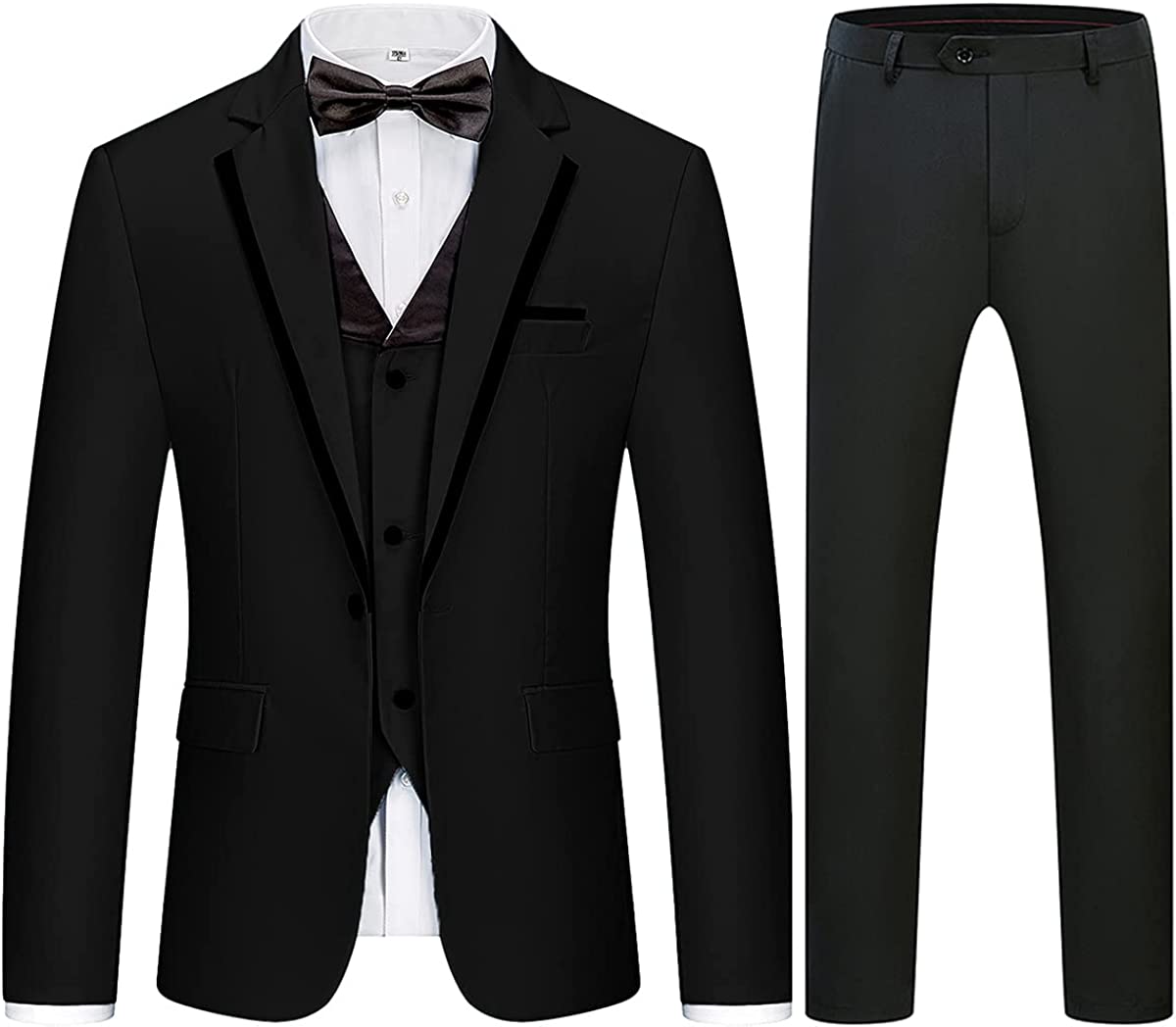 Black Notched Lapel Three Pieces Men Suits For Wedding