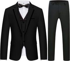 Black Notched Lapel Three Pieces Men Suits For Wedding