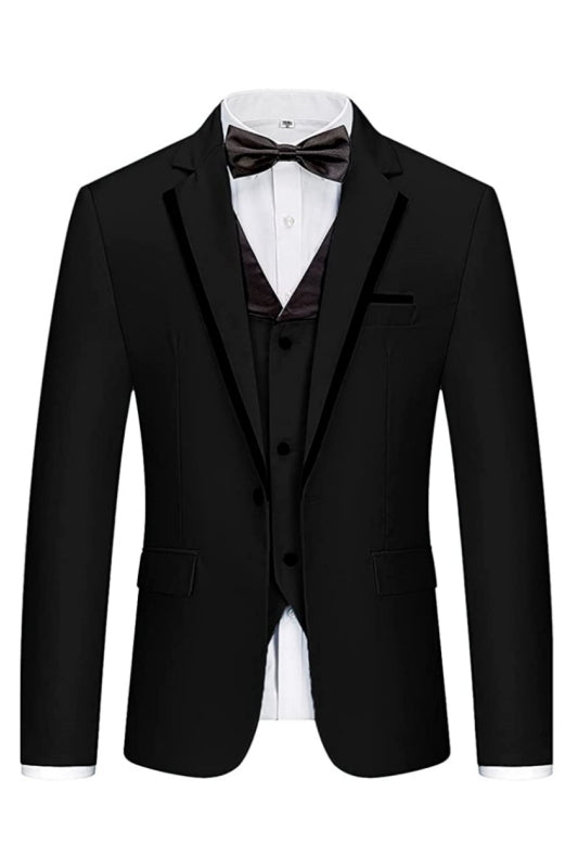 Black Notched Lapel Three Pieces Men Suits For Wedding