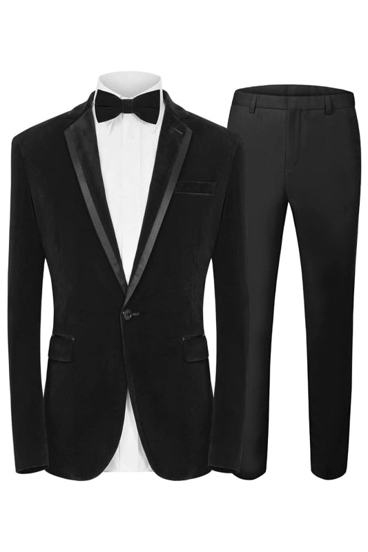 Black Notched Lapel Two Pieces Velvet Men Suits For Prom