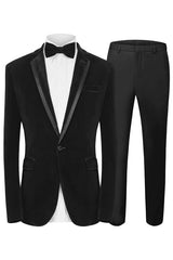 Black Notched Lapel Two Pieces Velvet Men Suits For Prom