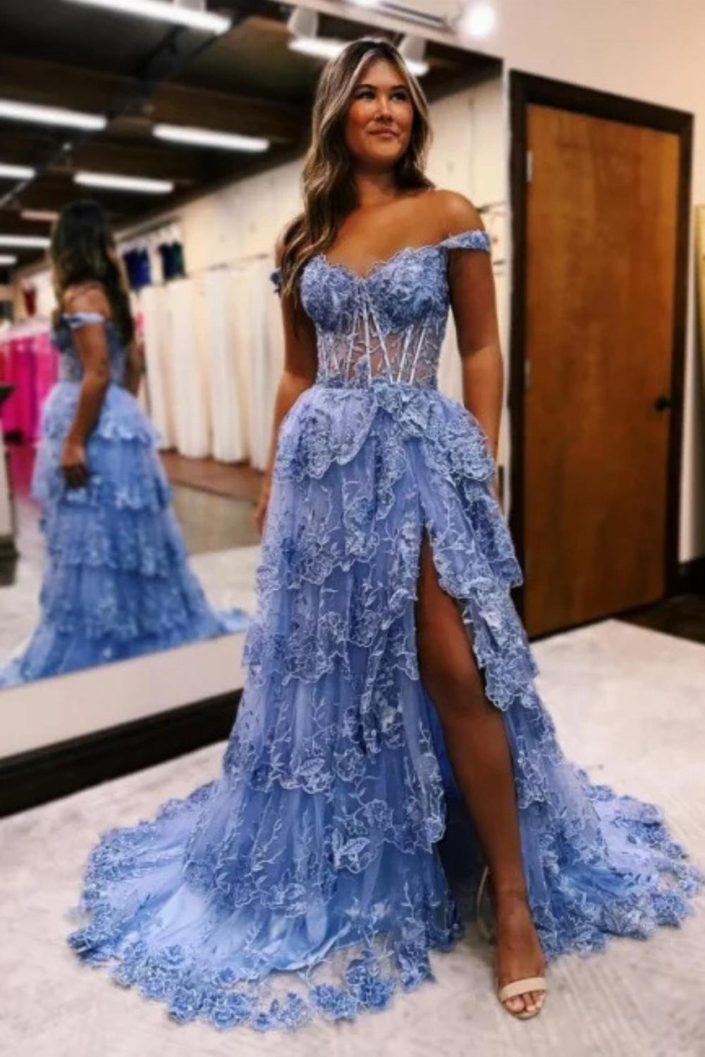 Black Off-the-shoulder A-line Long Prom Dress with Lace Appliques-27dress