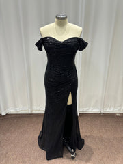 27DRESS Black Off-the-Shoulder Mermaid Sequined Evening Dresses with Slit