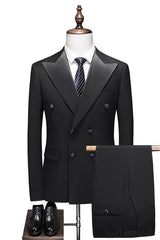 Peaked Lapel Double Breasted Bespoke Black Wedding Suits
