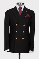 Black Peaked Lapel Double Breasted Business Men Suits