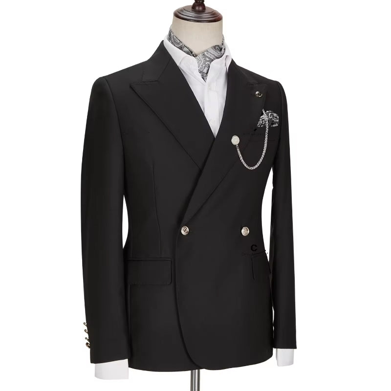 Peaked Lapel Double Breasted Black Prom Suits