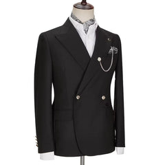 Peaked Lapel Double Breasted Black Prom Suits