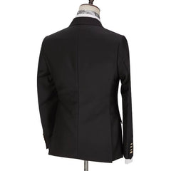 Peaked Lapel Double Breasted Black Prom Suits