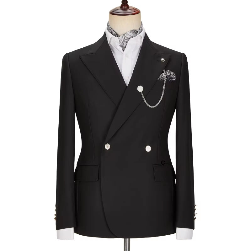 Peaked Lapel Double Breasted Black Prom Suits
