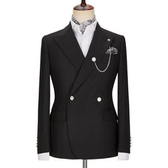 Peaked Lapel Double Breasted Black Prom Suits
