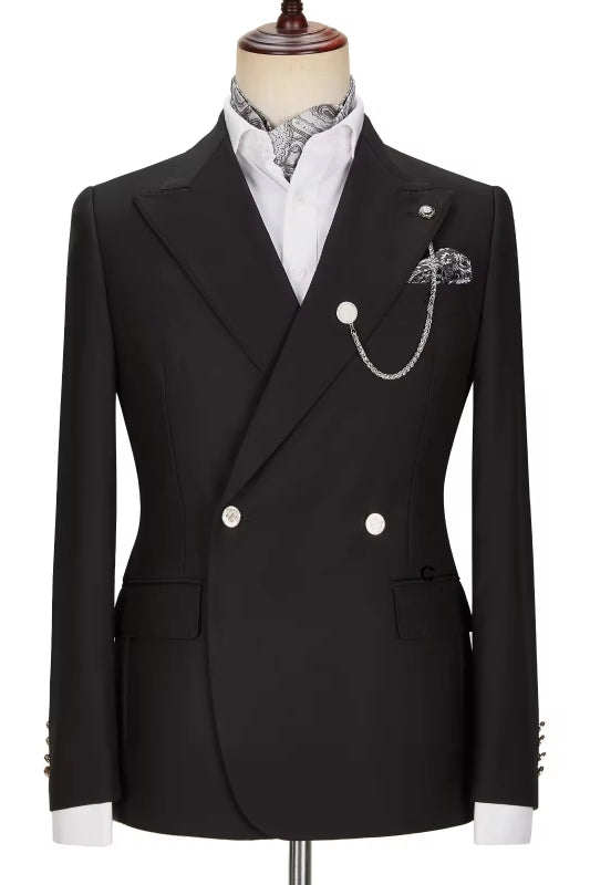 Peaked Lapel Double Breasted Black Prom Suits