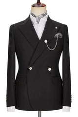 Peaked Lapel Double Breasted Black Prom Suits