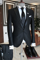 Black Peaked Lapel Three Pieces Bespoke Men Suits For Wedding