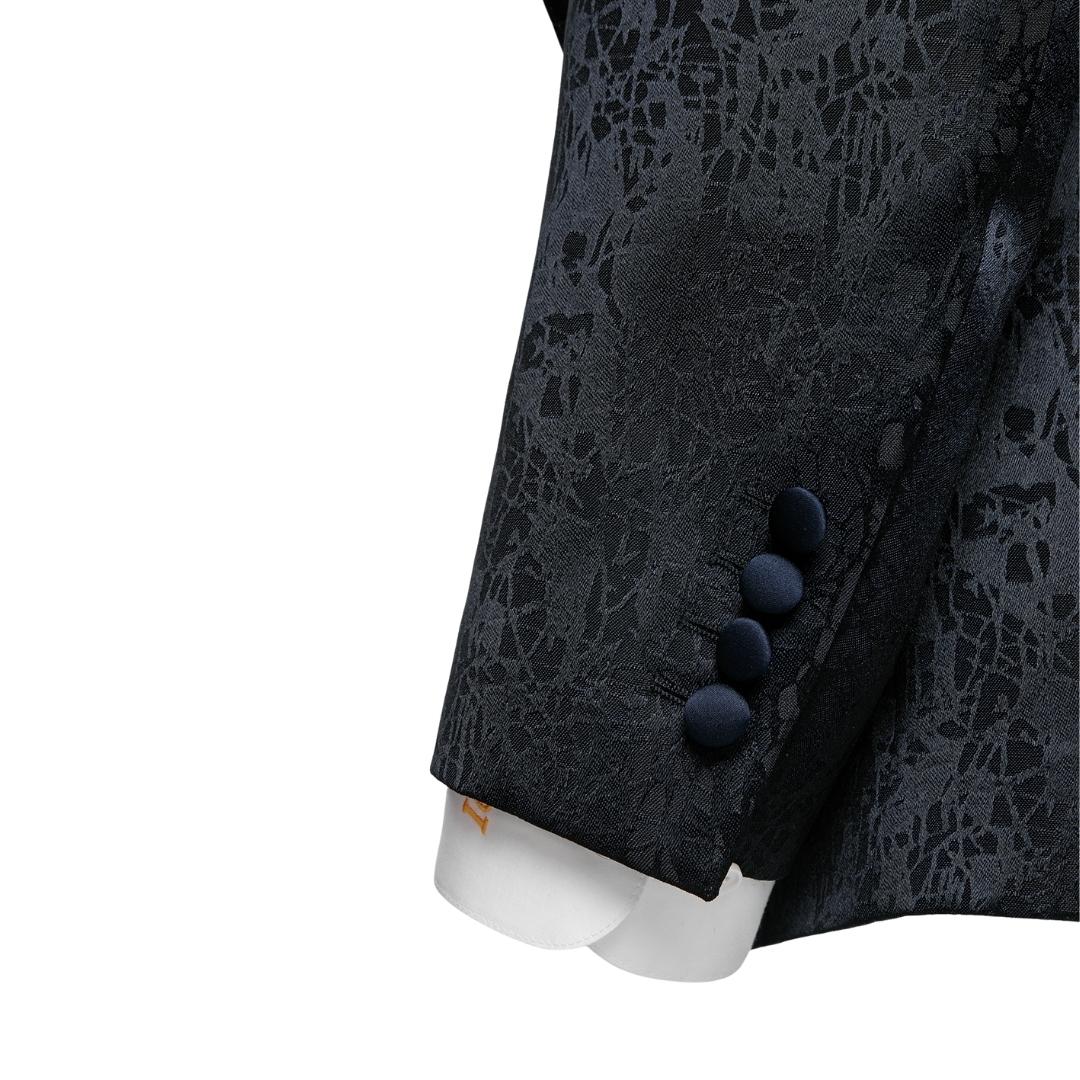 Peaked Lapel Two Pieces Jacquard Slim Fit Black Prom Suits