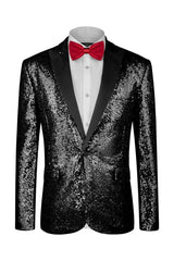 Black Sequins Peaked Lapel Two Pieces Men Suits For Prom