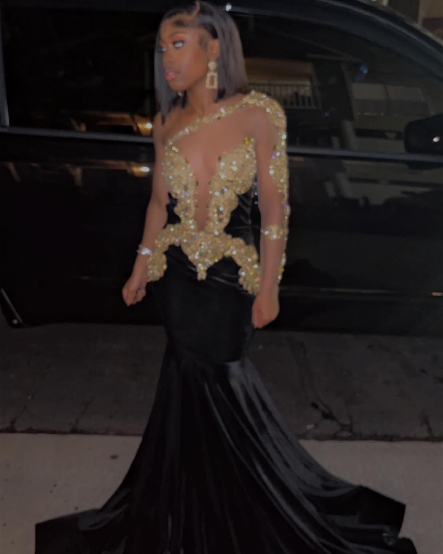 Black Sexy Elegant Embroidery One Shoulder Mermaid Long Prom Dress