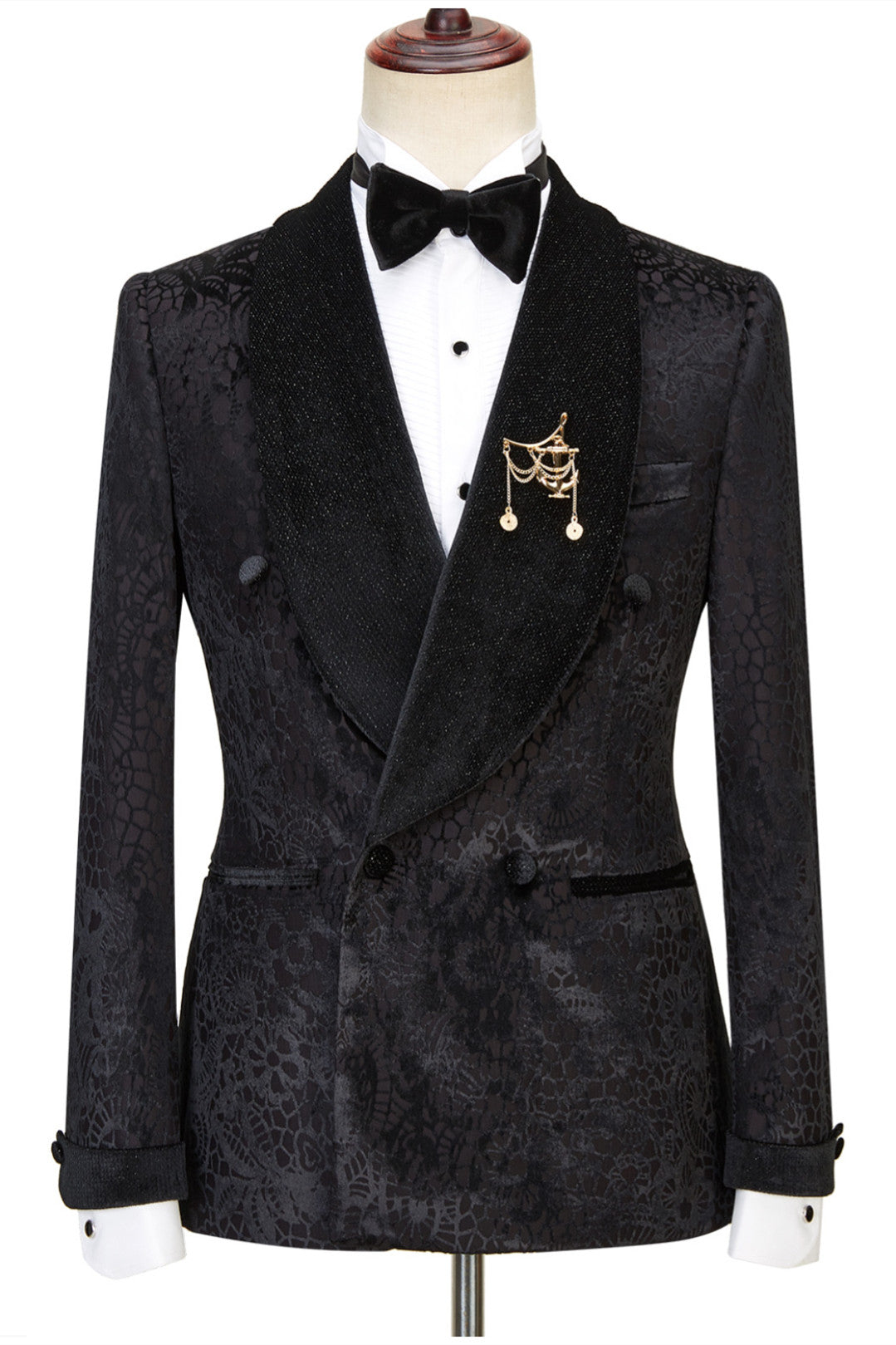 Shawl Lapel Double Breasted Sparkle Patterns Black Wedding Suits