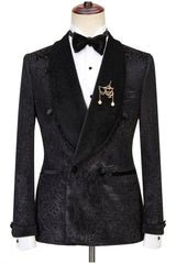 Shawl Lapel Double Breasted Sparkle Patterns Black Wedding Suits