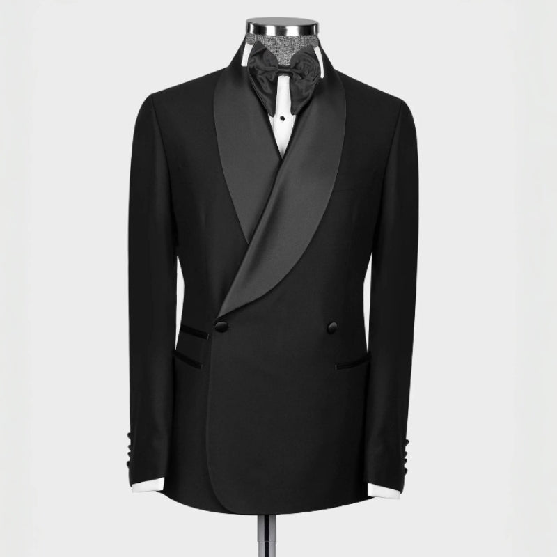 Shawl Lapel Double Breasted Black Wedding Suits