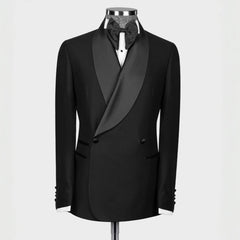 Shawl Lapel Double Breasted Black Wedding Suits