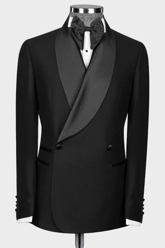 Shawl Lapel Double Breasted Black Wedding Suits