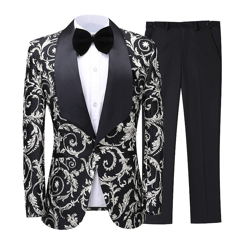 Shawl Lapel Jacquard Black Wedding Suits For Men