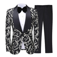 Shawl Lapel Jacquard Black Wedding Suits For Men