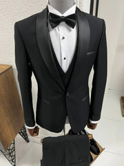 Shawl Lapel Three Pieces Bespoke Black Wedding Suits