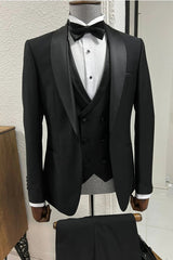 Shawl Lapel Three Pieces Bespoke Black Wedding Suits