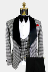 Shawl Lapel Three Pieces Dot Black Wedding Suits