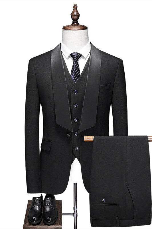 Black Shawl Lapel Three Pieces Men Suits For Wedding