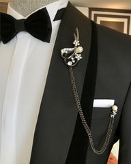 Shawl Lapel Three Pieces Black Wedding Suits