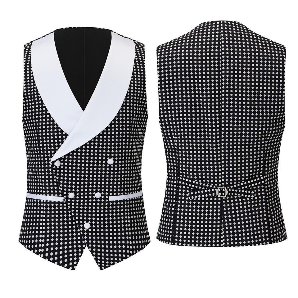Shawl Lapel Three Pieces Black Wedding Suits With White Dot