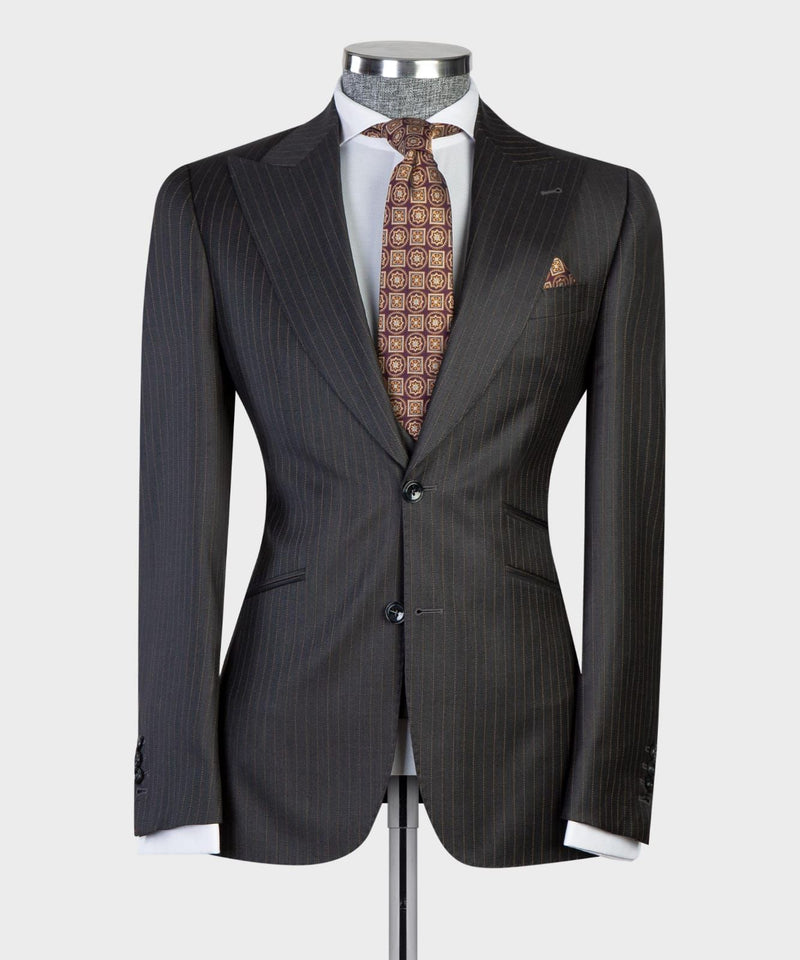 Black Stripe Peaked Lapel Three Pieces Business Men Suits