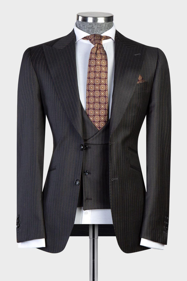 Black Stripe Peaked Lapel Three Pieces Business Men Suits