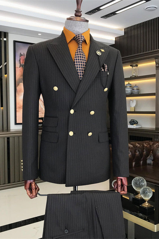 Black Striped Double Breasted Business Men Suits