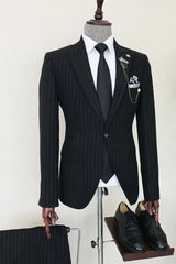 Black Striped Peaked Lapel Men Suits For Business