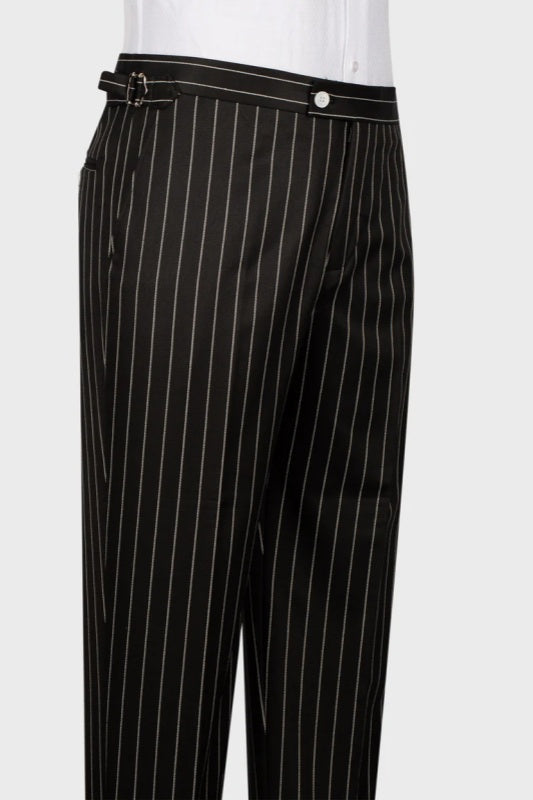 Black Striped Peaked Lapel Three Pieces Business Men Suits