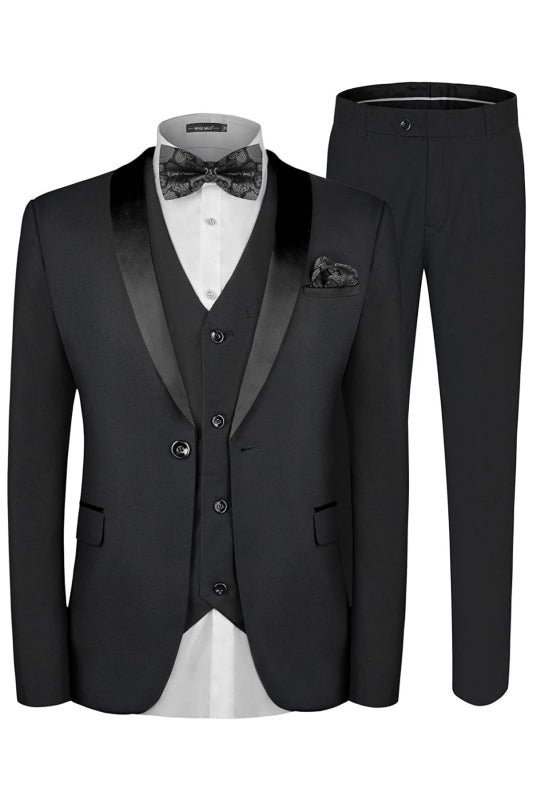 Three Pieces Shawl Lapel Black Wedding Suits For Men