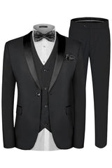 Three Pieces Shawl Lapel Black Wedding Suits For Men
