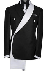 Two Pieces Bespoke Black Wedding Suits With White Shawl Lapel